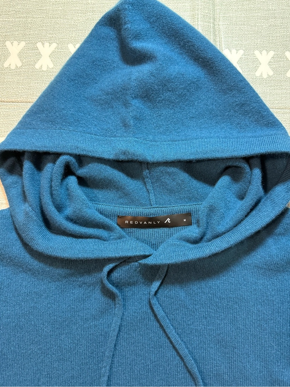 REDVANLY Quincy 100% Cashmere Hoodie Sweater in Sea size M - Picture 5 of 11